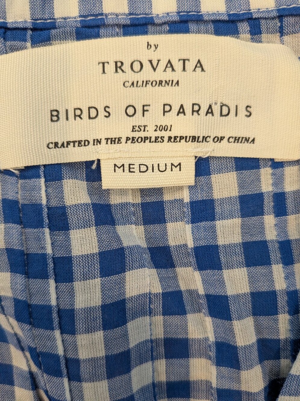 Trovata Birds of Paradise Marianne Shirt Gingham Button Up Blue White Size M NWT - Picture 13 of 16